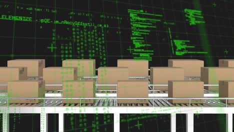 animación del procesamiento de datos sobre cajas de cartón en cintas transportadoras