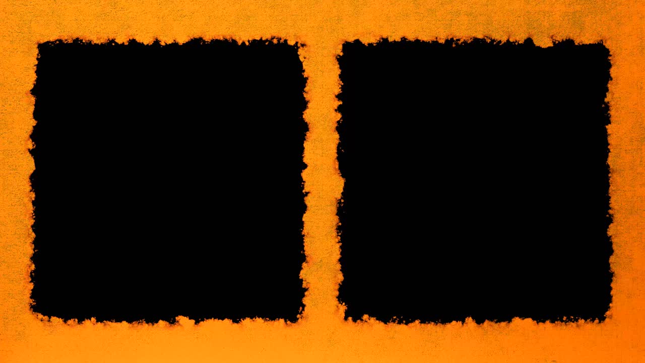 dos cajas negras verticales para video o imagen en video con fondo de papel de textura roja naranja, listas para la llave de luma