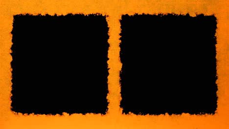 dos cajas negras verticales para video o imagen en video con fondo de papel de textura roja naranja, listas para la llave de luma