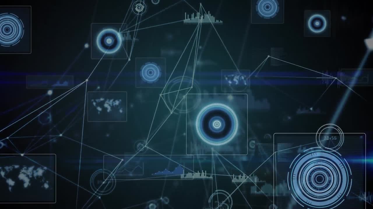 Animation of financial data processing on black background