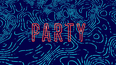 animation of party text over shapes on blue background