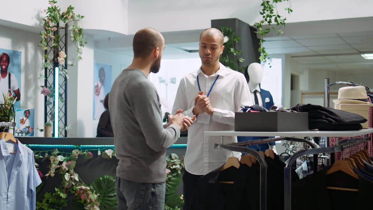 servicio al cliente en una tienda de ropa para hombres