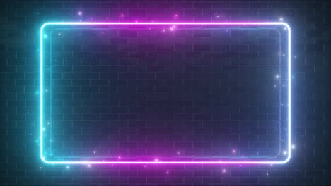 neón rectangular brillante forma luminosa en el fondo de una superficie reflectante de ladrillo. espectro de luz fluorescente ultravioleta moderno. bucle sin costuras 4k 3d render