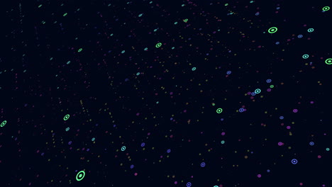 a dark night sky showing a colorful, snowflake-like pattern formed by scattered dots of various bright colors