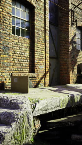 abandoned warehouse in a quiet alley filled with remnants of the past