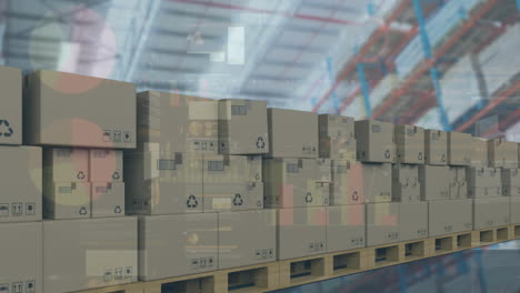 procesamiento de datos estadísticos en múltiples cajas de entrega en cinta transportadora contra el almacén