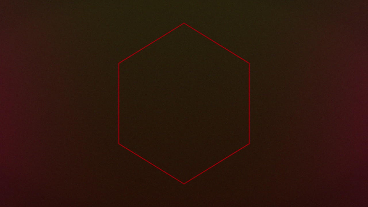 animación de un hexágono de neón rojo parpadeando sobre un fondo oscuro