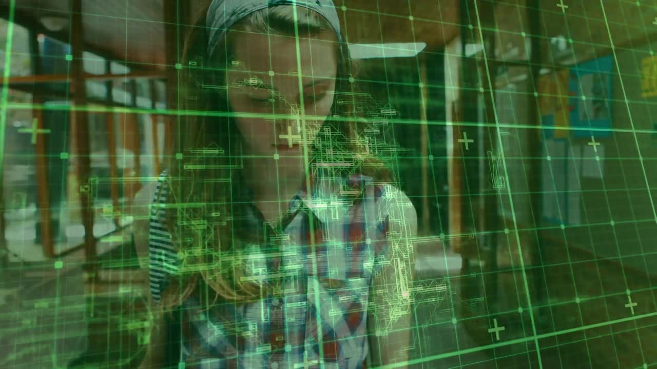 animación de procesamiento de datos sobre estudiante caucásica libro de lectura