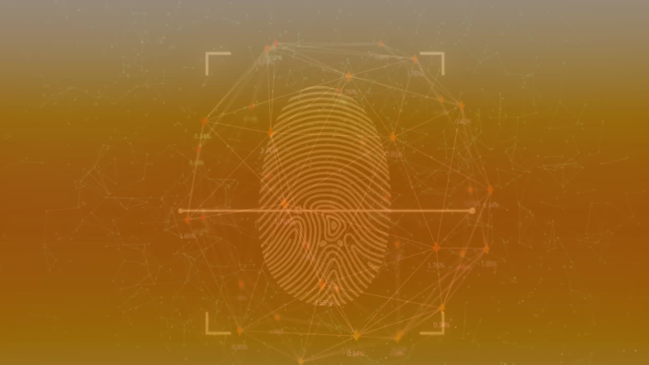Animation of scanning fingerprint and connected dots globe over connected dots