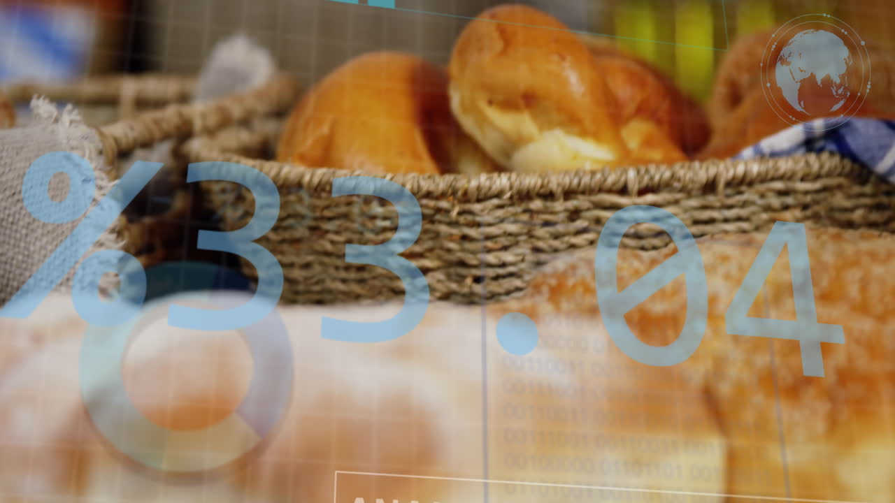 식품 가게에서 바구니에 을 넣는 통계 및 데이터 처리의 애니메이션