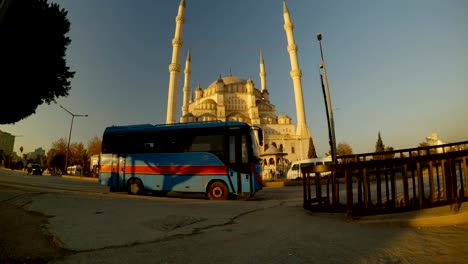 huge central city mosque in the evening in the turkish city of adana