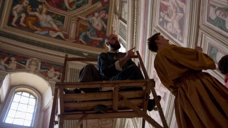 restoration work on historical ceiling paintings