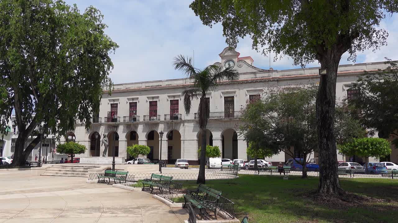 Parque de la Libertad park and Palacio de Gobernio government palace in Matanzas, Cuba, static shot