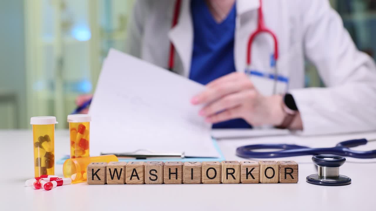 Doctor sits at desk and reads laboratory test results of patient