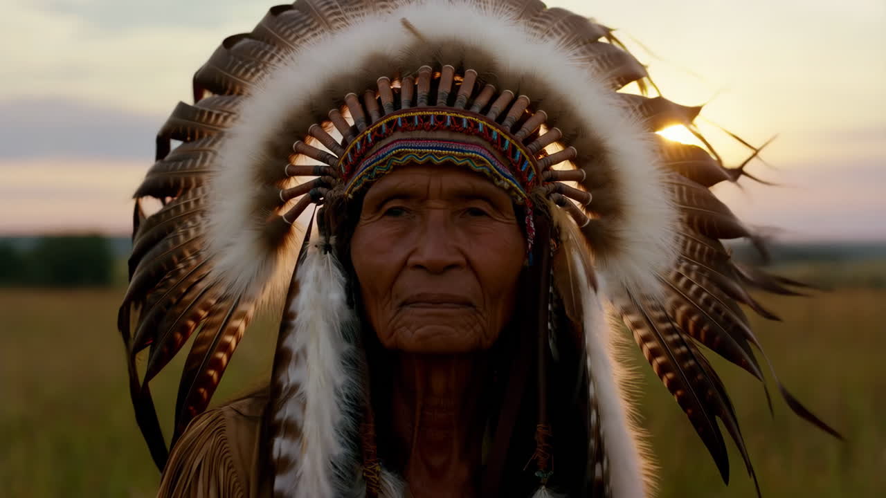 Portrait of a Native American Elder with Headdress