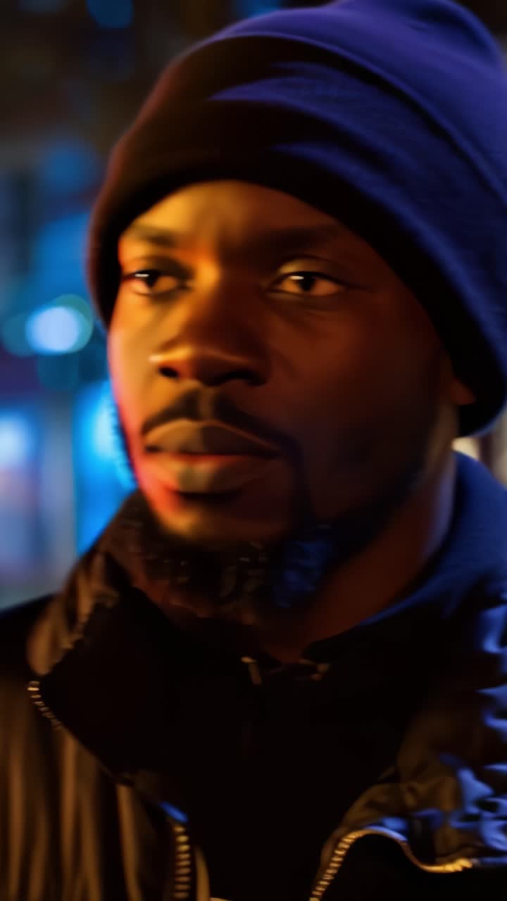 A Captivating Portrait of Two Men in Urban Night Setting, Highlighting the Mood with Vibrant Colors and Soft Focus Portraiture Techniques