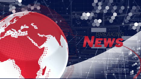 animation of breaking news headline with red globe and digital data background