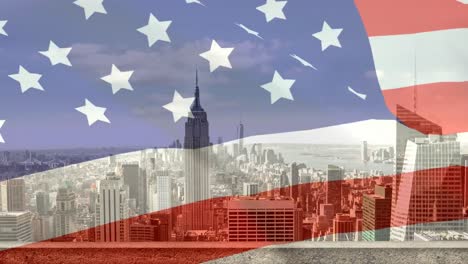 Digital-animation-of-American-flag-swaying-in-the-wind-against-the-city--4k