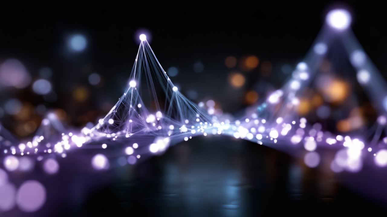 Una straordinaria rappresentazione visiva di scie luminose e strutture connettive che esemplifica la bellezza della tecnologia con colori vivaci e modelli astratti