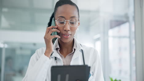 doctor, woman and phone call