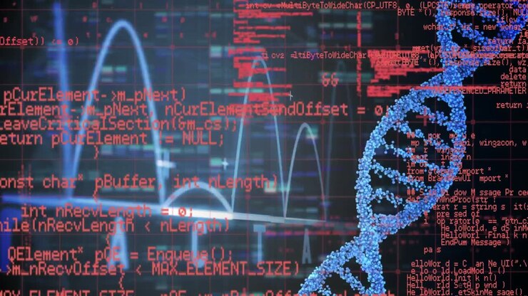 Animation of dna strand spinning and data processing