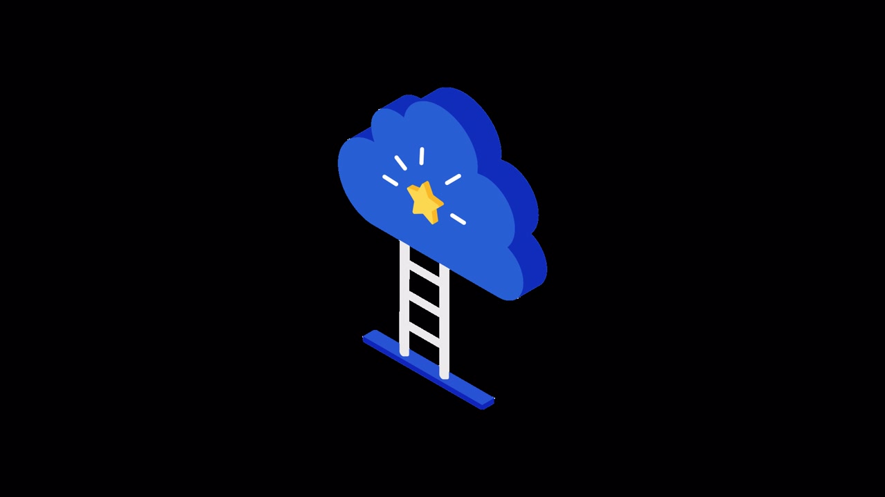 Isometric Animation of a Ladder Leading to a Cloud with a Star