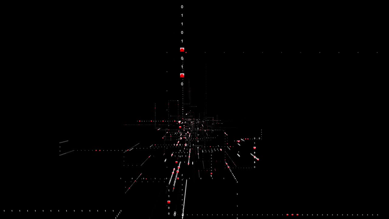 바이너리 데이터의 흐름, 컴퓨터 생성, 과학 기술의 3d 렌더링, 현대 디지털 배경, 스 비디오, 바이너리 코드, 컴퓨터 언어, 4k 해상도, 요약