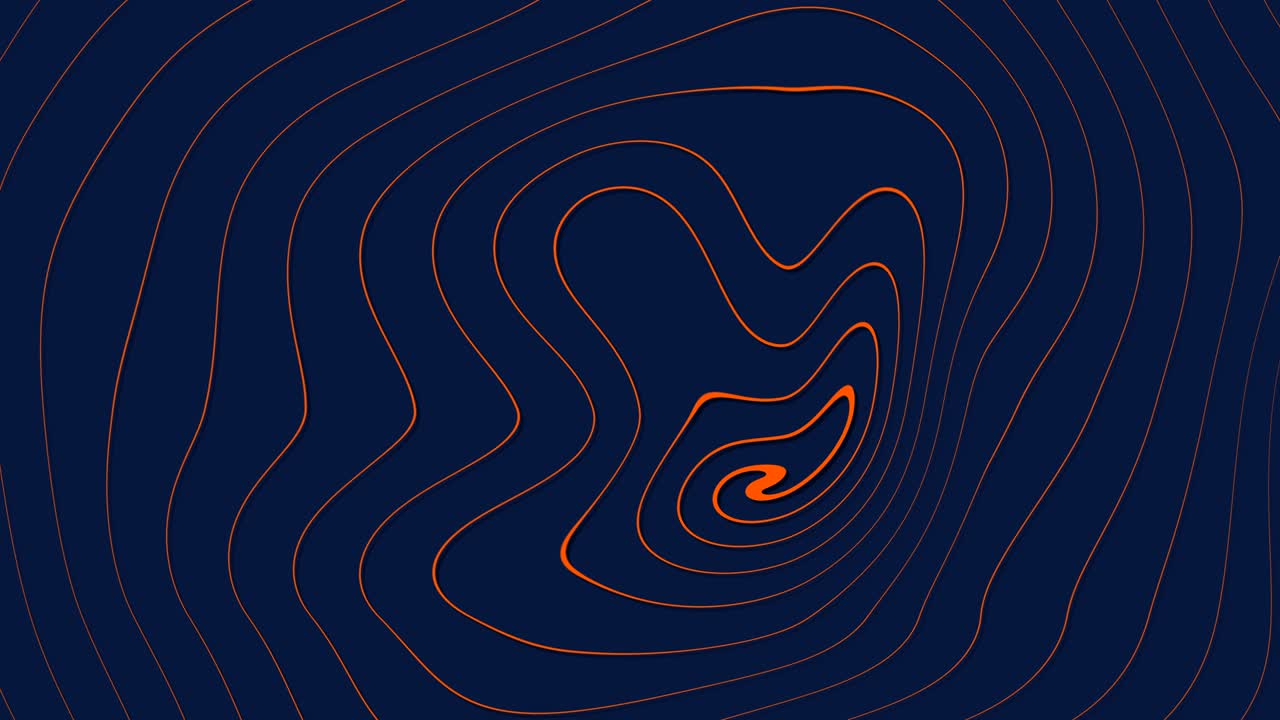 Orange spiral rings in endless motion towards the center on a blue background