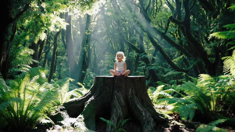 a young child's serene moments in a sunlit forest