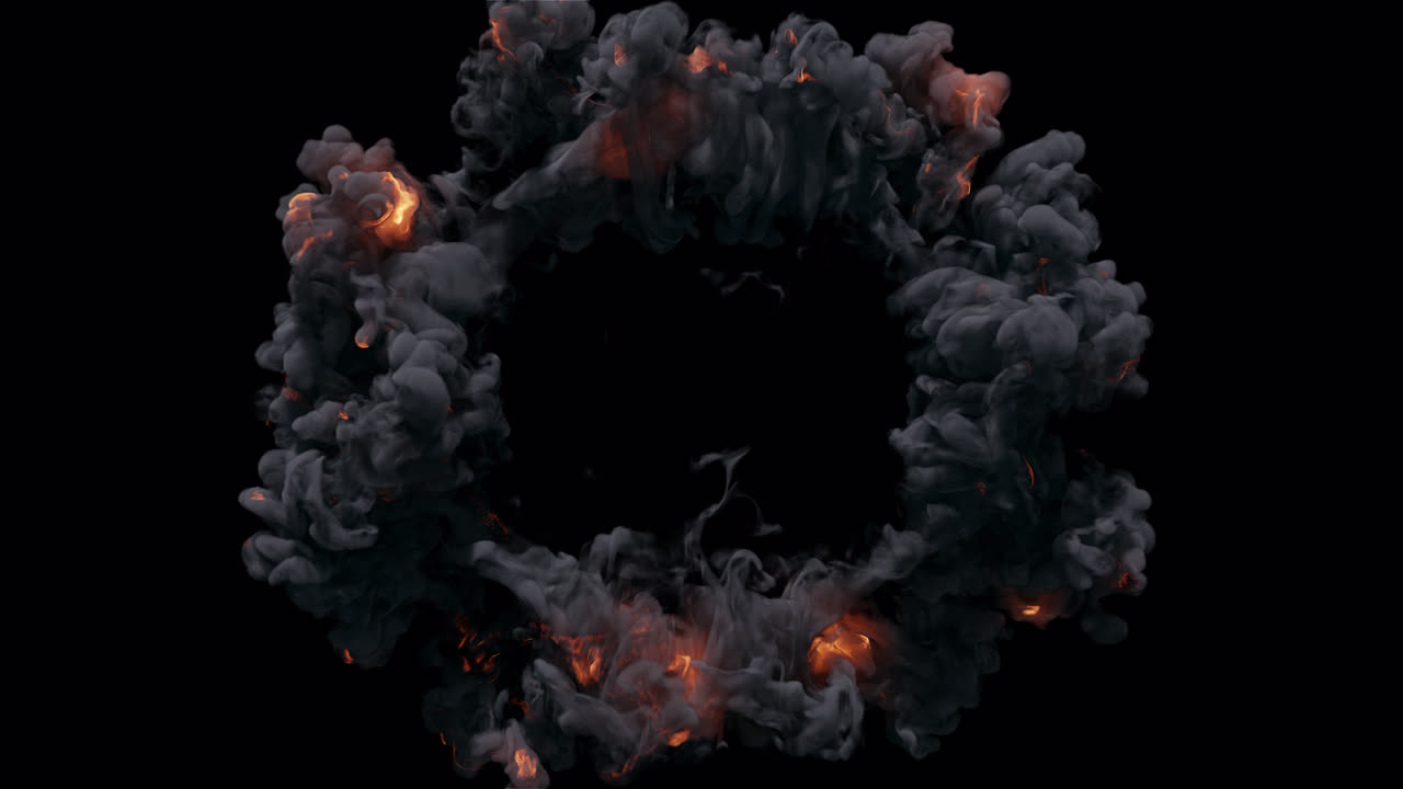 Spettacolare esplosione di fuoco e fumo che forma un anello