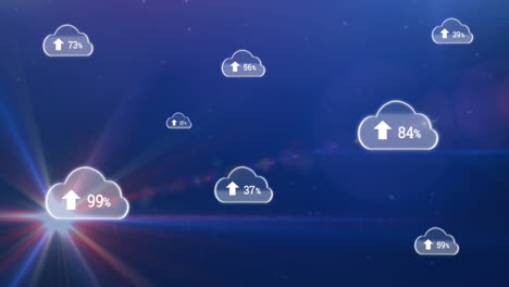 animation of changing numbers, up arrows and percentile in clouds over abstract background