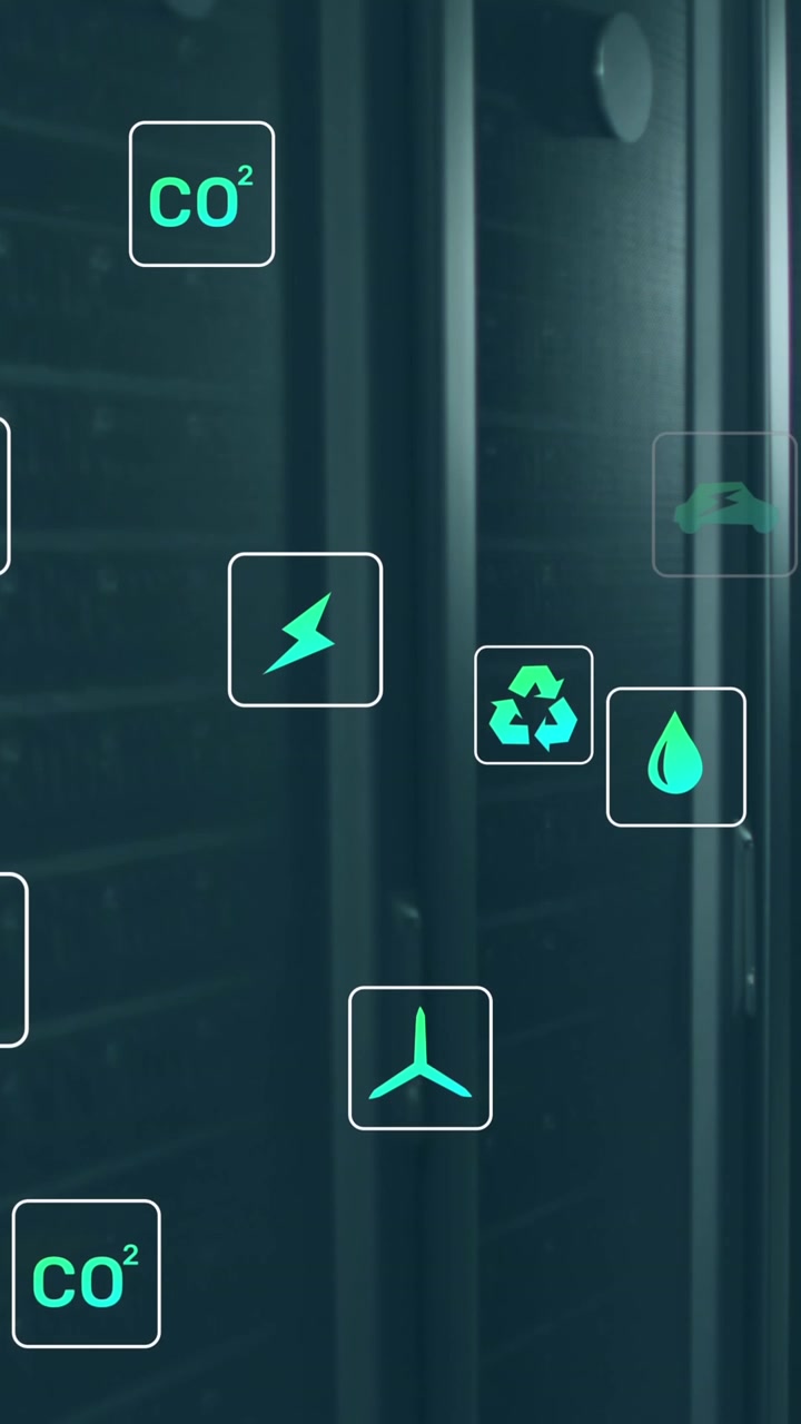 Animation of renewable energy concept icons against computer server room