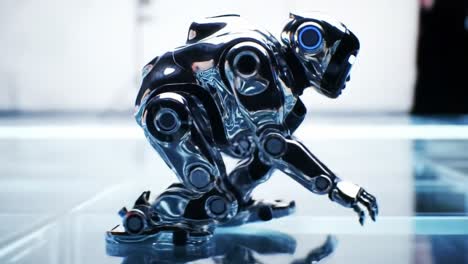 a futuristic robot engaging in dynamic movement: exploring advanced robotics with sleek design and enhanced mobility in a high-tech environment