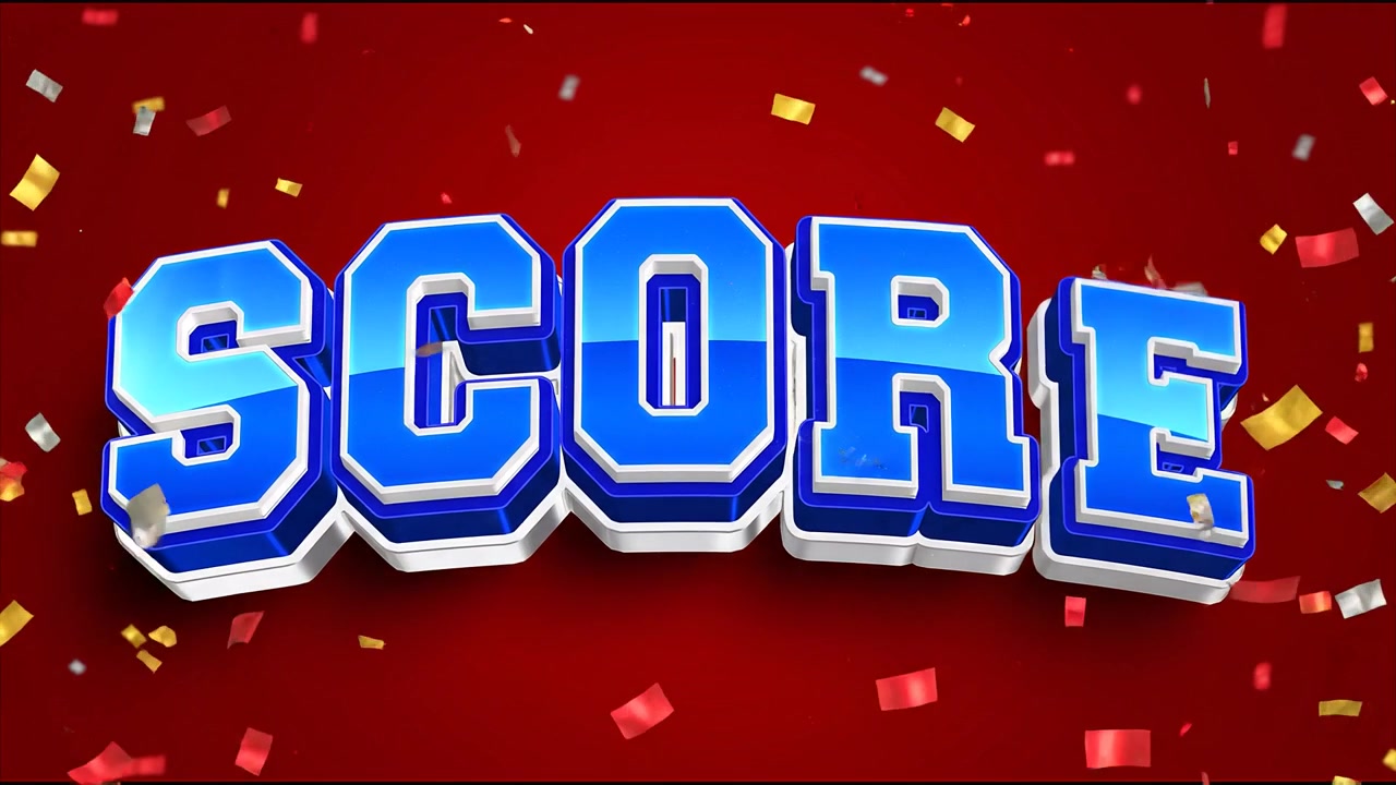 Score Sports Broadcast Animation with Bold Blue 3D Typography on Red Background