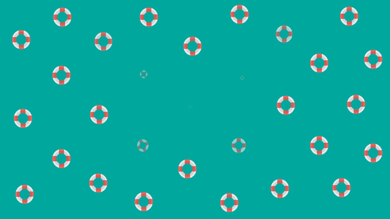 Animation of lifebuoys rotating over green background