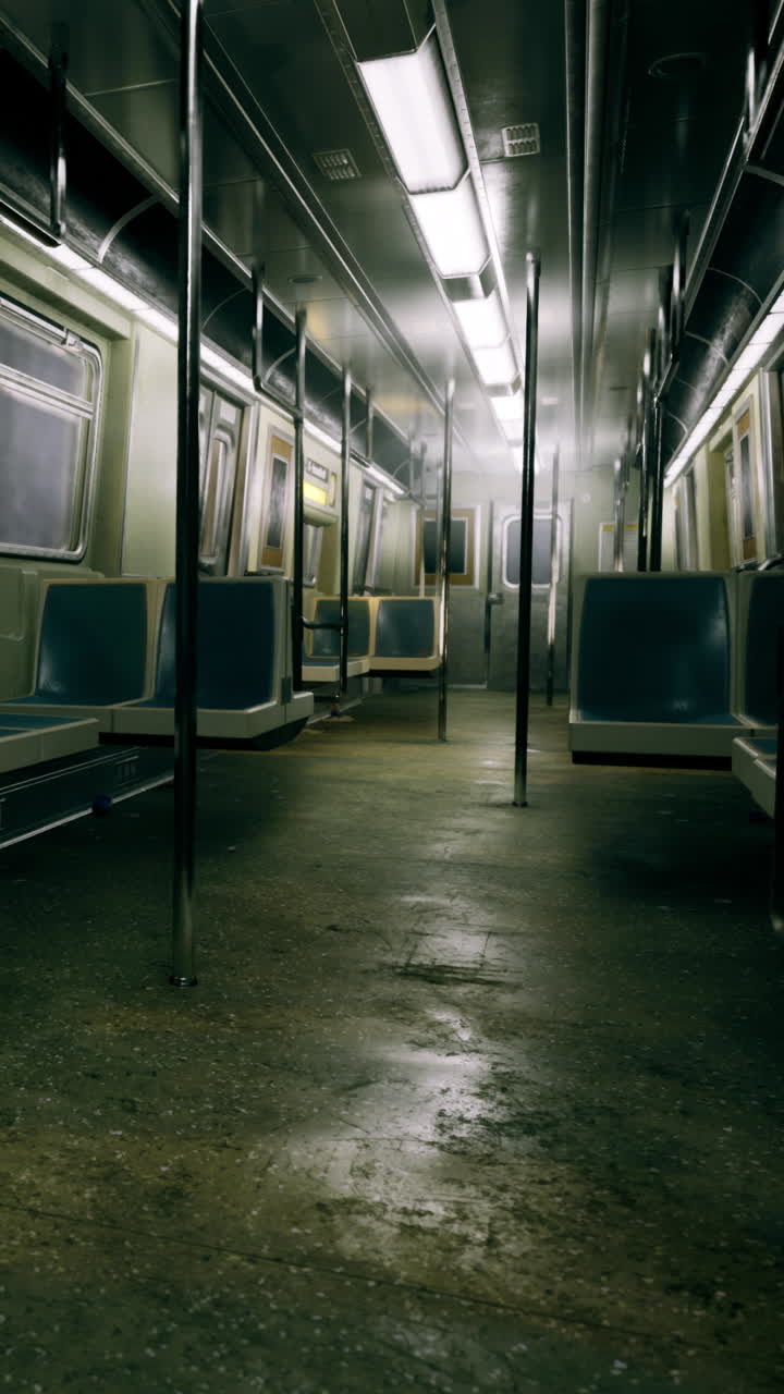 Vagone vuoto della metropolitana durante l'ora di punta mattutina in una città.