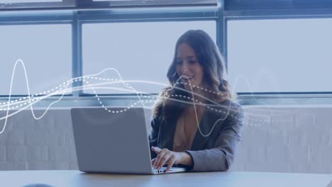 animation of data processing over caucasian businesswoman in office