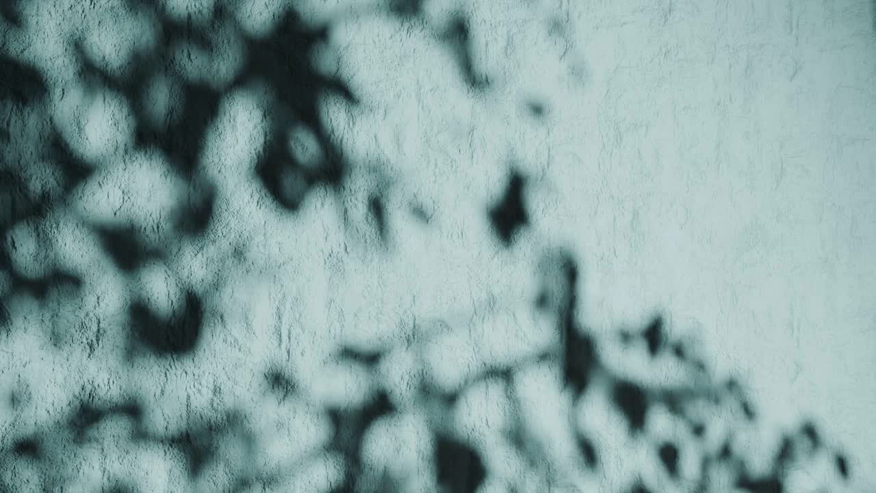 Shadow of tree branches on textured green plaster wall with natural sunlight. Abstract nature-inspired background. Design for wallpaper, banner, postcard, greeting card, poster. vertical