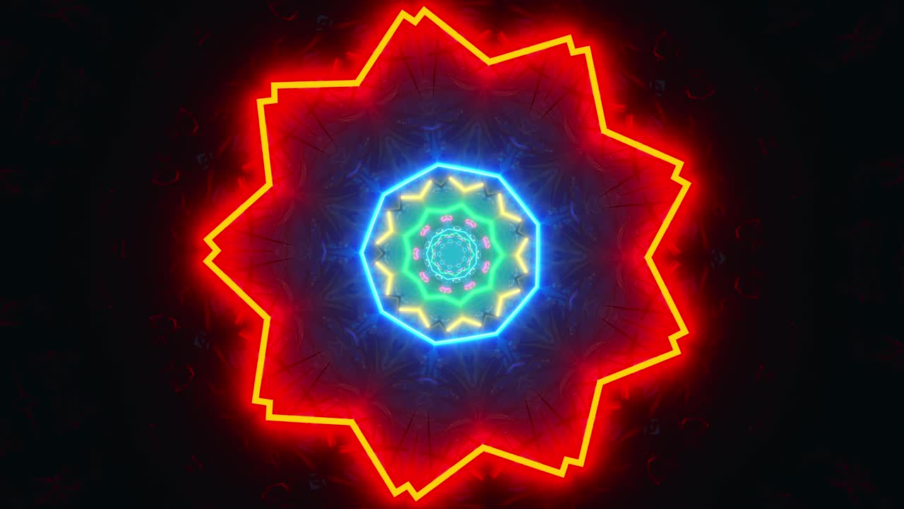 flor verde y amarilla con luces. ciclo de caleidoscopio vj