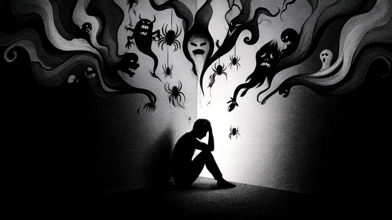 Silhouette di una persona sopraffatta da paure e ansia