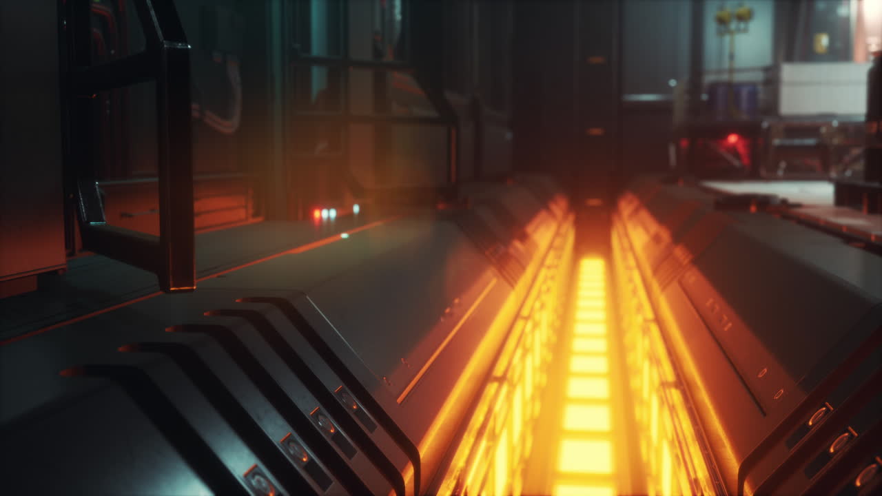 빛 을 가진 우주선 복도 의 미래적 인 내부