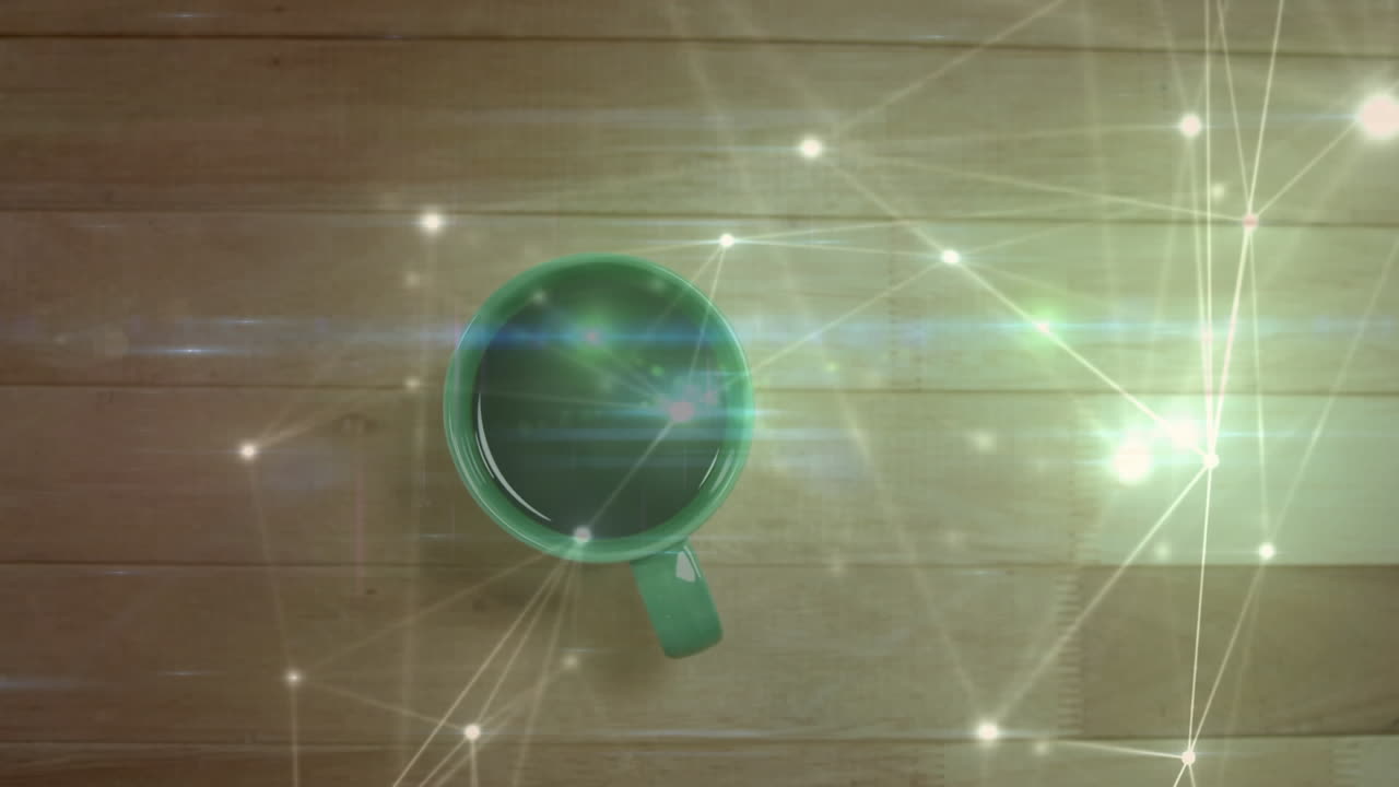 animación de la red de conexiones sobre una taza de café