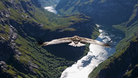 eagle soaring over a majestic fjord