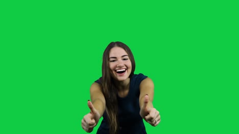 sexy attractive girl cheering in front of a green screen