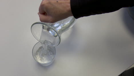 pouring water into a glass
