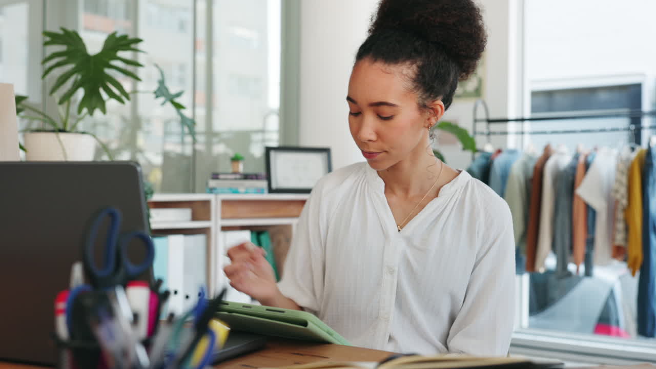 Fashion, designer and woman counting