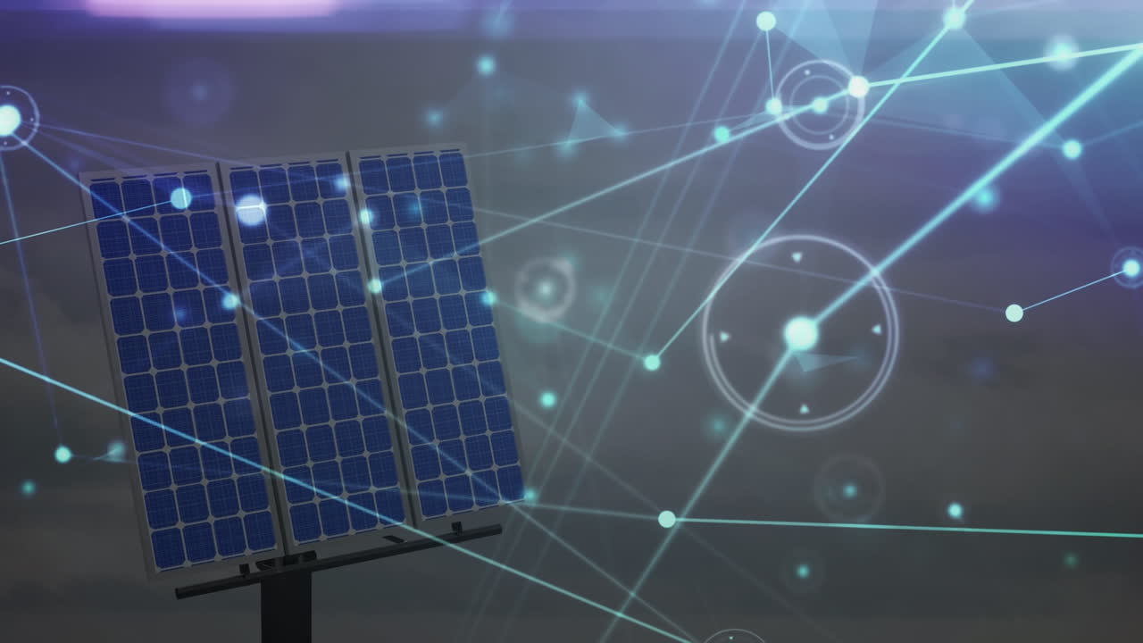 анимация сети соединений через солнечные панели