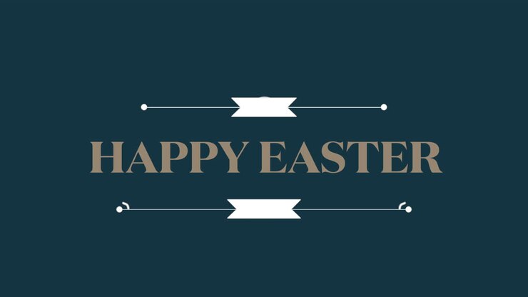 Happy Easter text with elegance frame on blue gradient