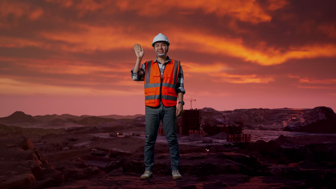 Construction Worker at a Quarry Sunset