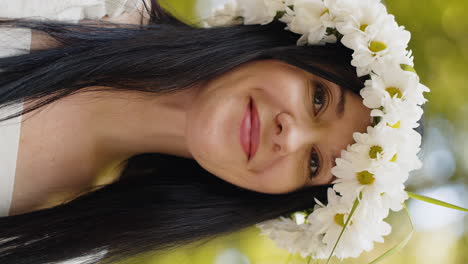 happy middle aged woman smiling looking away dreaming, resting, good news, feel satisfied in park